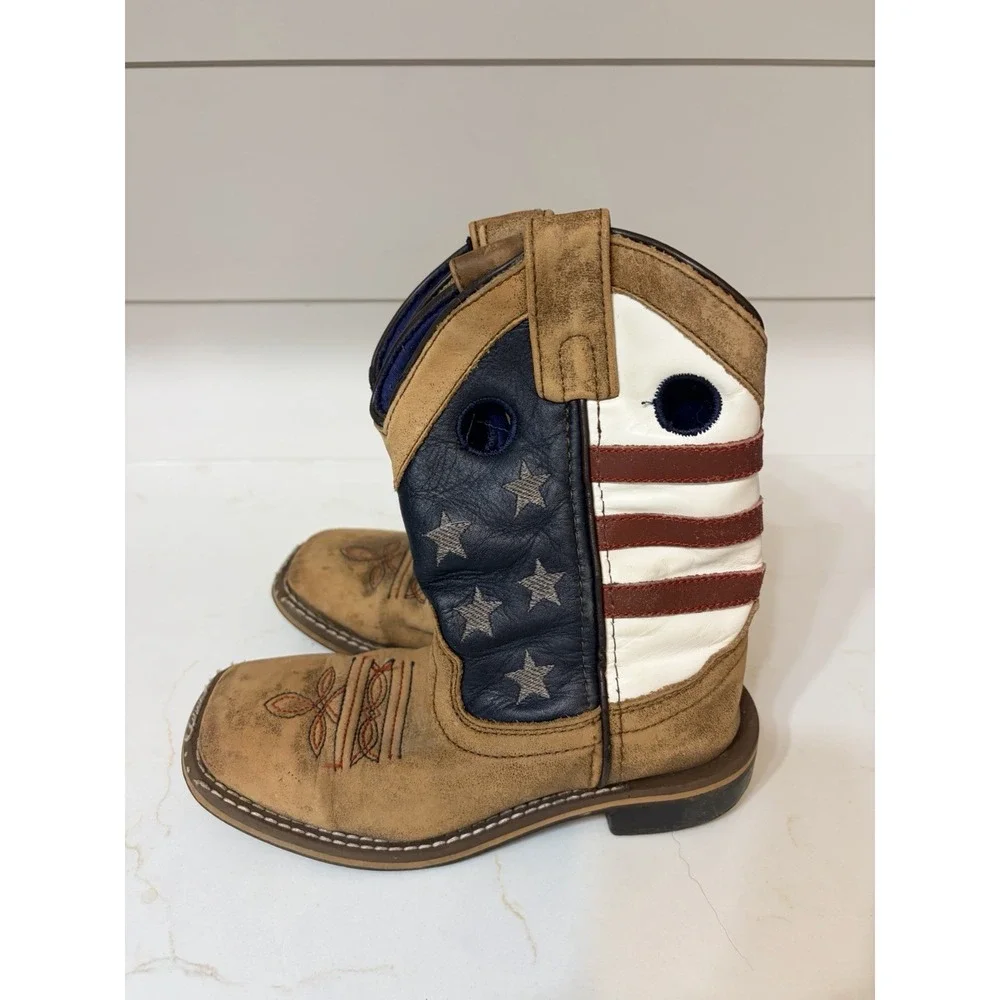 Smoky Mountain Boys Leather USA Flag Western Boots Broad Square Toe 10.5 3880 C